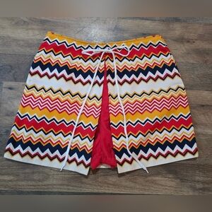 Vintage 70's Multicolor Zig Zag Zipper Back Cotton Woven Skort Size 12